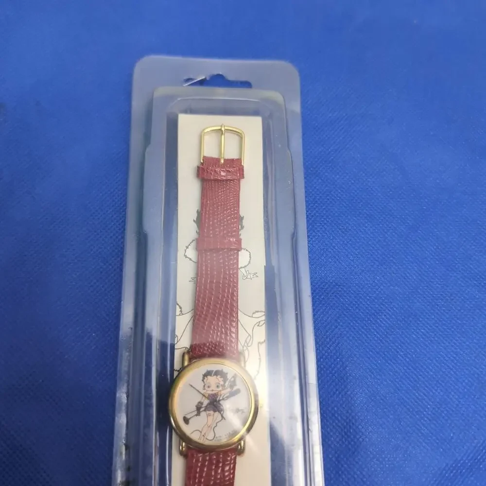 1989 Betty Boop Vintage Ladies Watch Leather Band Red Vintage New Open Box